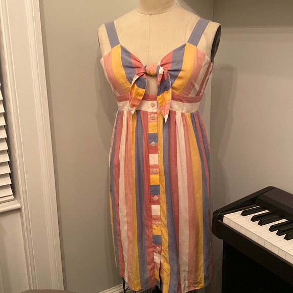 Madewell Dresses & Skirts - Madewell Tie Front Cut Out Dress Pink Sherbert Stripe Sundress Button Front 00